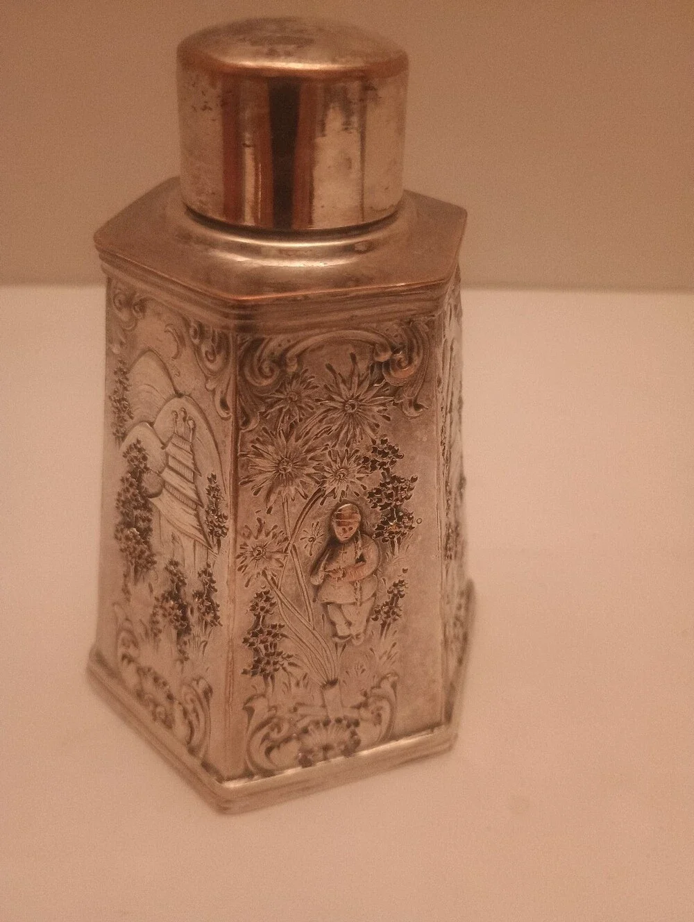 Antique-Style Embossed Metal Canister - Silver
